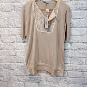 NWT D. Exterior Women's Large Taupe Knit Tunic Blouse Top - Made in Italy #42422